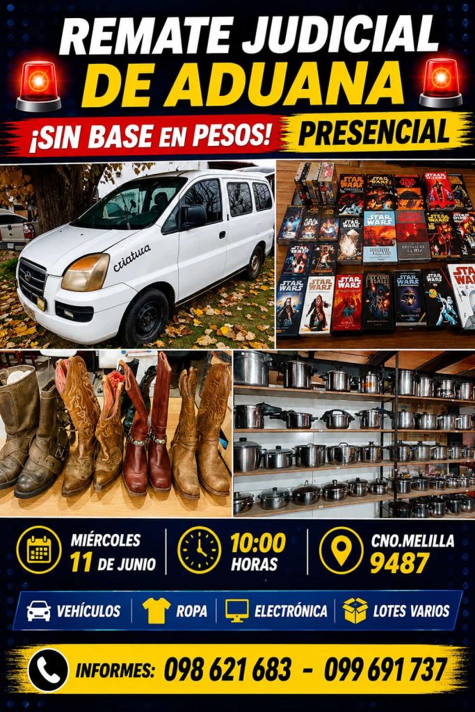 Remate Judicial de Aduana: vehículos, toneles, giroscopios, repuestos, ropa, calzados, joyeria, cristaleria, electronica, etc.